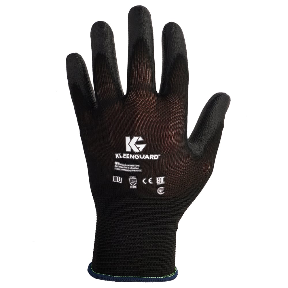 KleenGuard® G40 Polyurethane Coated Hand Specific Gloves (13838), Black Size 8, 5 Packs / Case, 12 Pairs / Pack (120 gloves) - S058258213