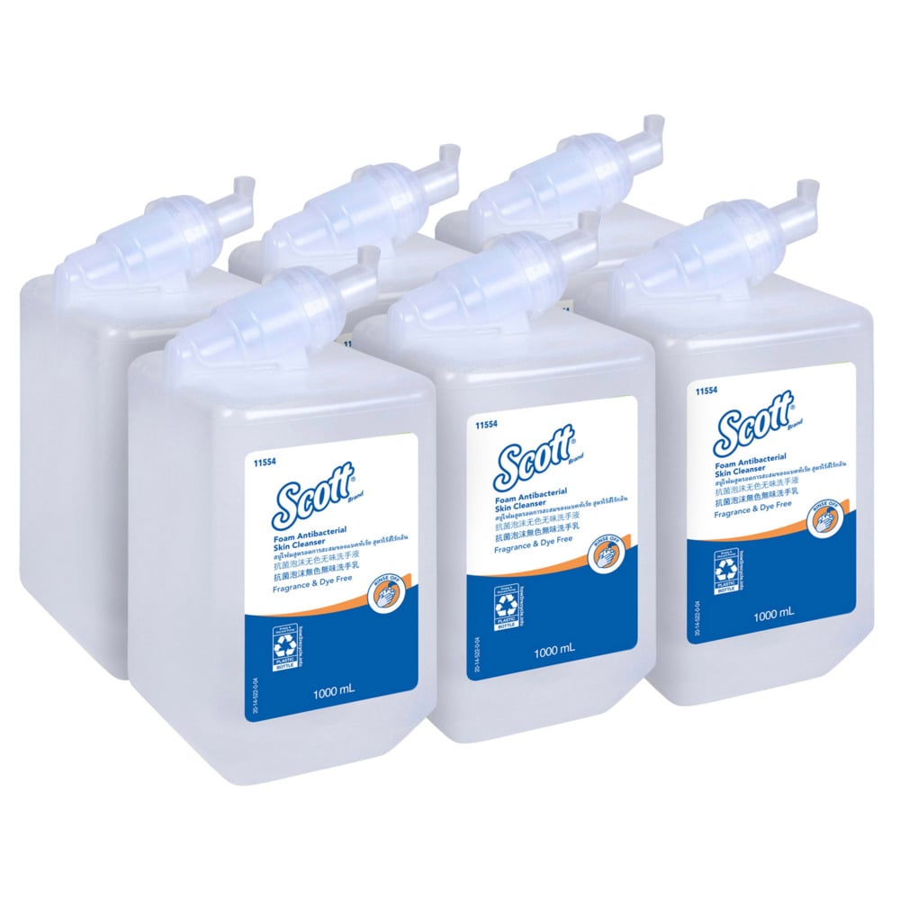 SCOTT® Luxury Foam Antibacterial Hand Soap (11554), Foam Hand Soap, 6 Cartridges / Case, 1 Litre / Cartridge (6 Litres total) - 991011554