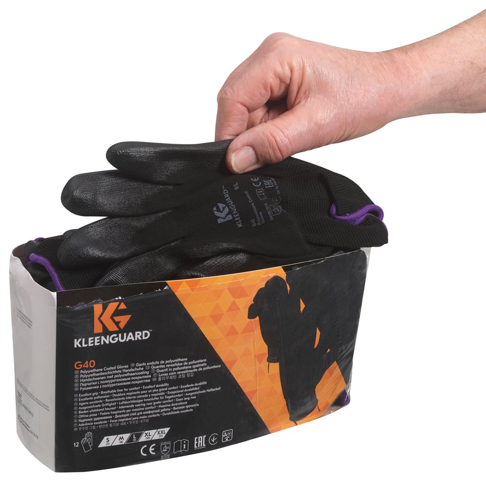 KleenGuard® G40 Polyurethane Coated Hand Specific Gloves (13840) - Black Size 10, 5 Packs / Case, 12 Pairs / Pack (120 gloves) - 991013840