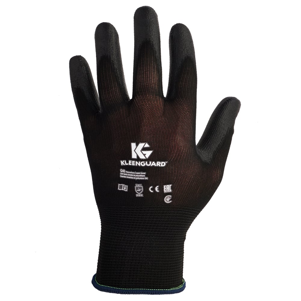 KleenGuard® G40 Polyurethane Coated Hand Specific Gloves (13840) - Black Size 10, 5 Packs / Case, 12 Pairs / Pack (120 gloves) - 991013840