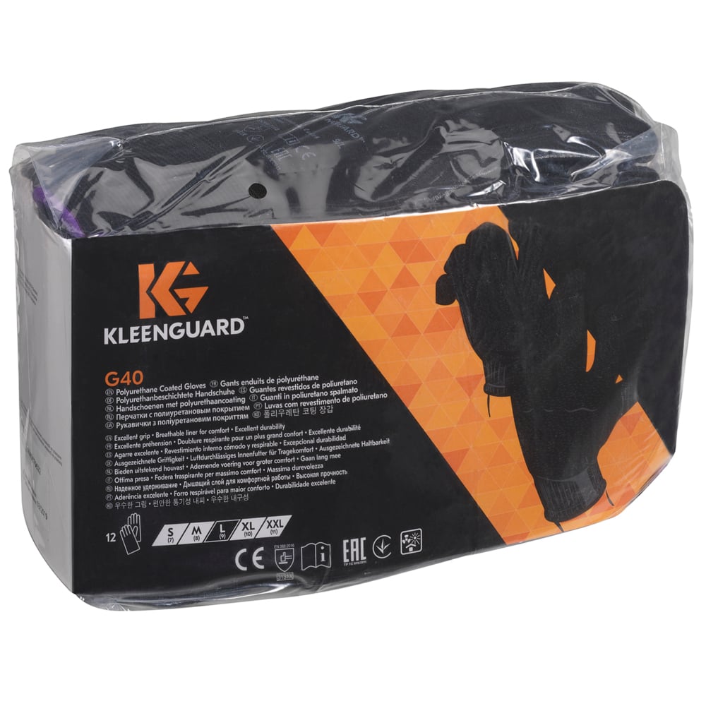 KleenGuard® G40 Polyurethane Coated Hand Specific Gloves (13840) - Black Size 10, 5 Packs / Case, 12 Pairs / Pack (120 gloves) - 991013840