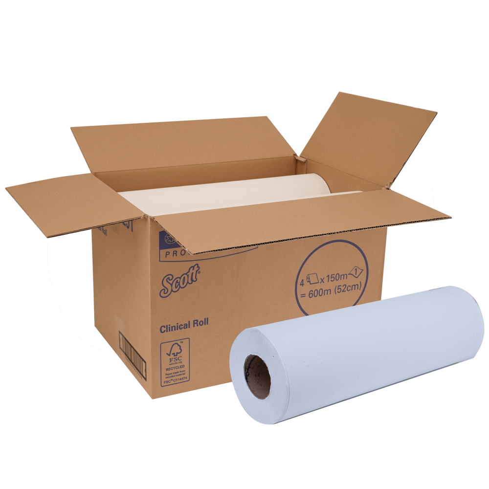 Scott® Clinical Rolls (20251), White 1-Ply, 4 Rolls / Case, 150m / Roll (600m) - S050064498