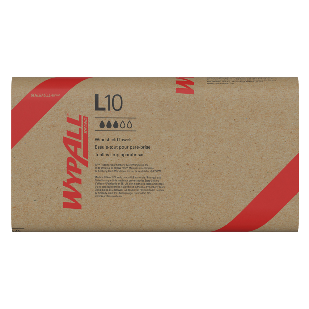Lingettes de nettoyage léger WypAll® L10 General Clean (05120), lingettes pour pare-brise, 2 épaisseurs, en paquet, bleues, 16 paquets/caisse, 140 lingettes/paquet, 2 400 feuilles/caisse - 05120