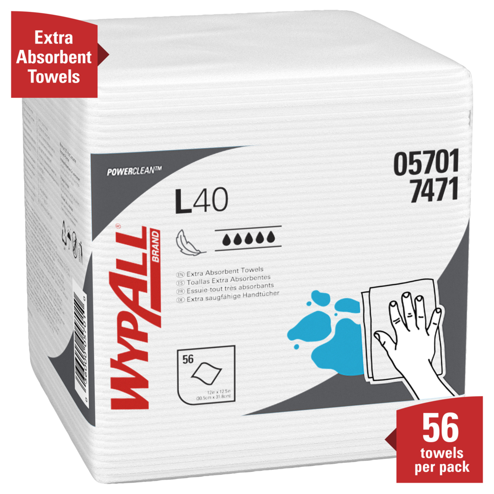 WypAll® Power Clean L40 Extra Absorbent Towels (05701), Limited Use Towels, White,18 Packs per Case, 56 Sheets per Pack, 1,008 Sheets Total - 05701