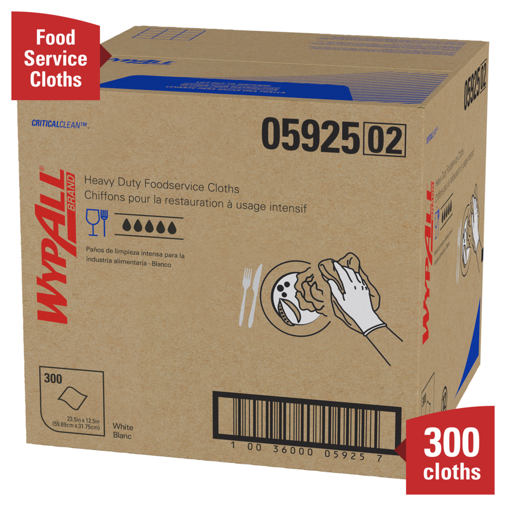 WypAll® Critical Clean High Capacity Heavy Duty Foodservice Cloths (05925), White, 1 Box, 300 Sheets - 05925