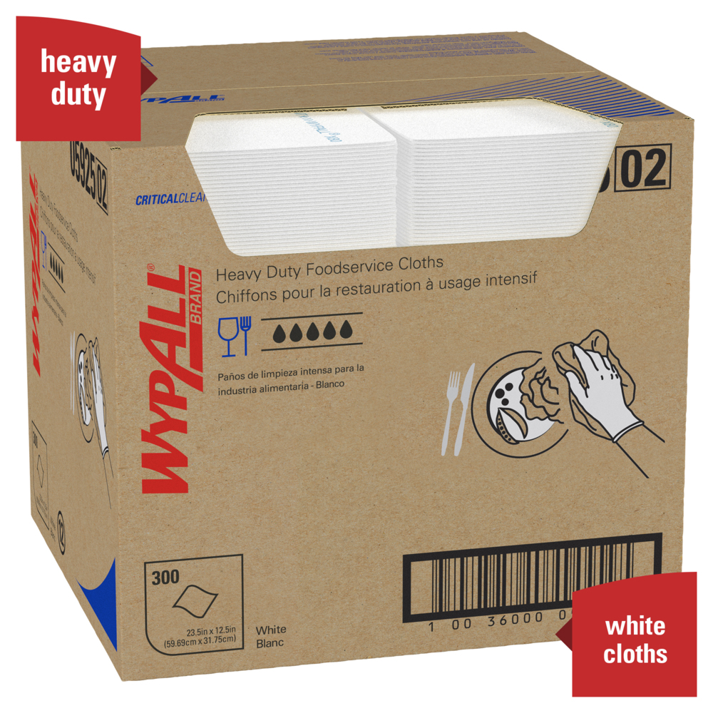 WypAll® Critical Clean High Capacity Heavy Duty Foodservice Cloths (05925), White, 1 Box, 300 Sheets - 05925