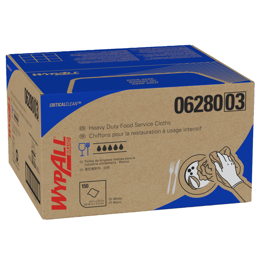 Chiffons de restauration WypAll® Critical Clean ultra-robuste (06280) avec traitement antimicrobien, blancs, 1 boîte, 150 feuilles - 06280