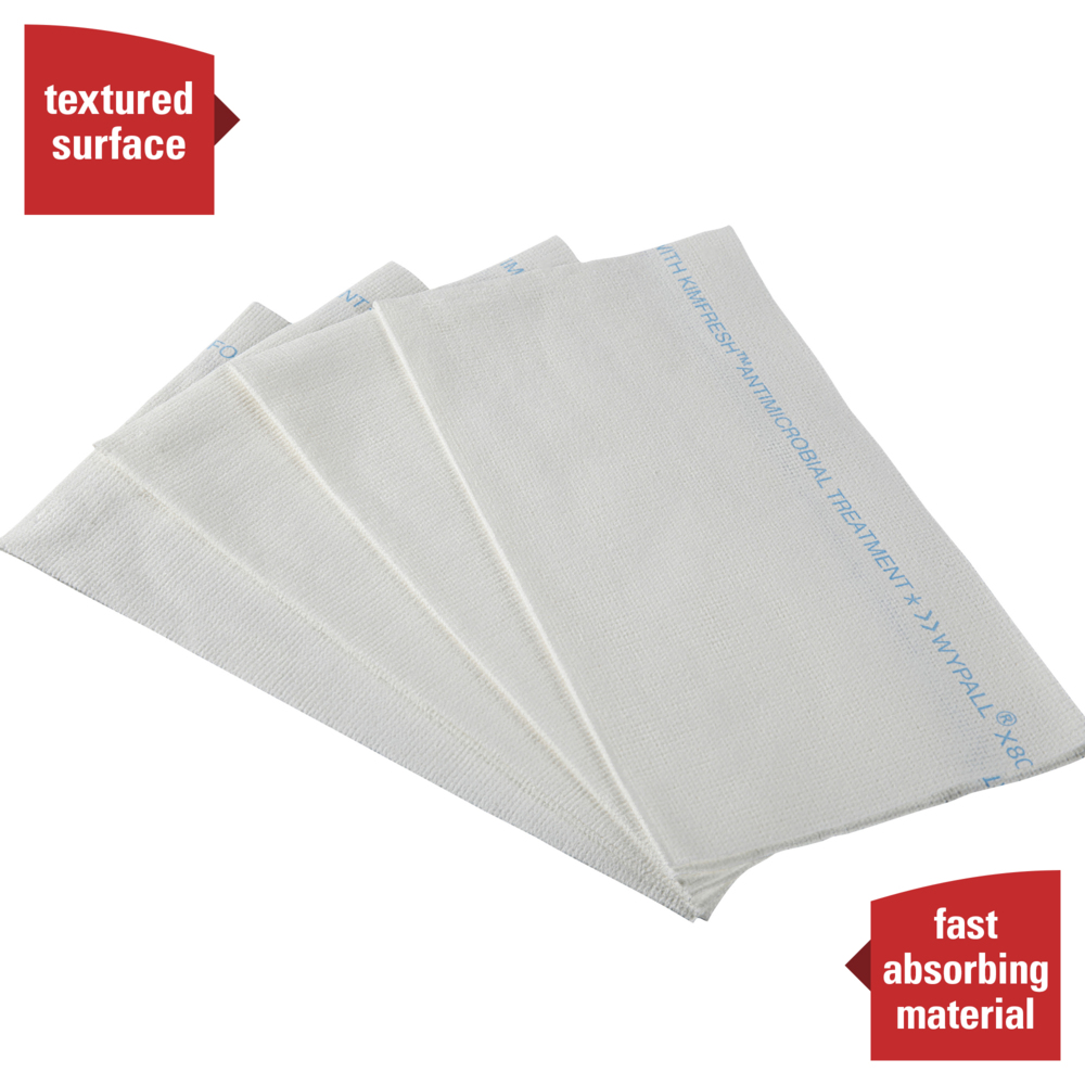 WypAll® Critical Clean Ultra Duty Foodservice Cloths (06280) with Anti-Microbial Treatment, White, 1 Box, 150 Sheets - 06280