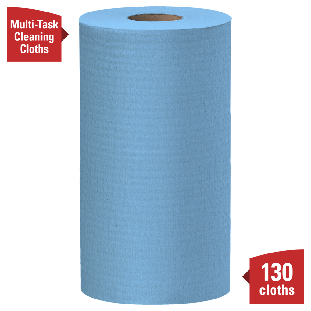 WypAll® General Clean X60 Multi-Task Cleaning Cloths (35411), Small Roll, Blue, 130 Sheets / Roll, 12 Rolls / Case, 1,560 Wipes / Case - 35411