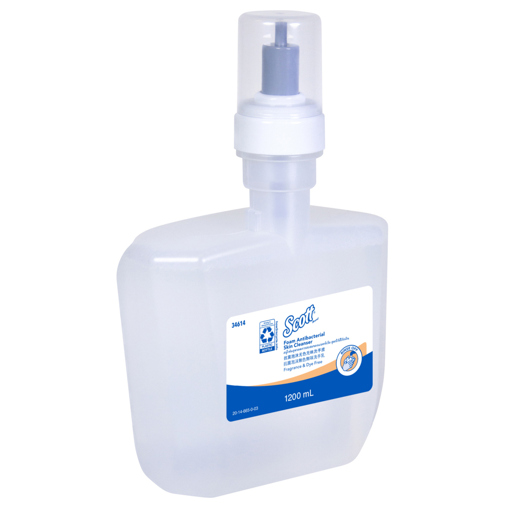 Scott® Foam Antibacterial Skin Cleanser Fragrance & Dye Free (34614) Clear, Unscented,  Foam Hand Soap, 2 Cartridges / Case, 1.2 Litre / Cartridge (2.4 Litres) - S061449918