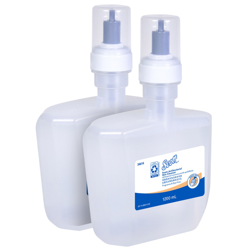 Scott® Foam Antibacterial Skin Cleanser Fragrance & Dye Free (34614) Clear, Unscented,  Foam Hand Soap, 2 Cartridges / Case, 1.2 Litre / Cartridge (2.4 Litres) - S061449918