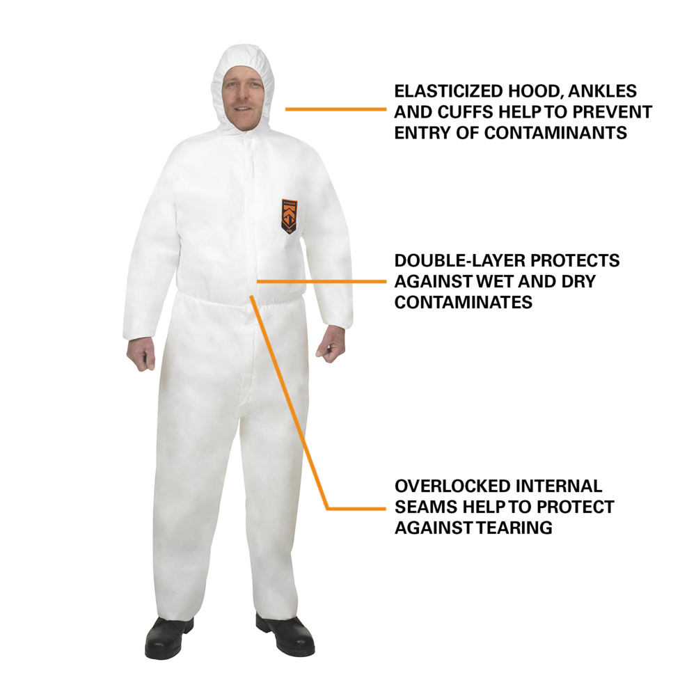 KleenGuard® A40 Liquid & Particle Protection Hooded Coveralls (97930), Extra Large White Coveralls, 25 Coveralls/Case, 1 Coverall / Pack (25 coveralls) - S058093066