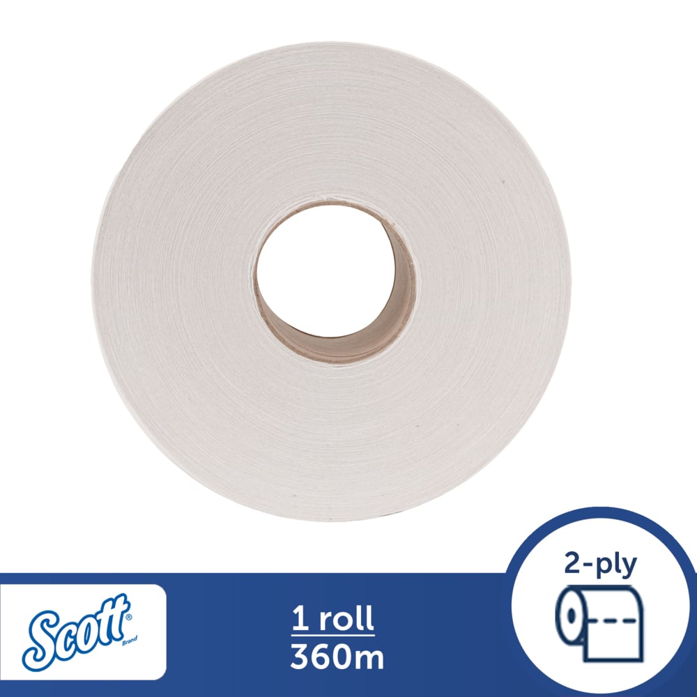 Scott® Essential Jumbo Roll Toilet Tissue (06514), White 2-Ply, 12 Rolls / Case, 360m / Roll (4,320m) - S054268709