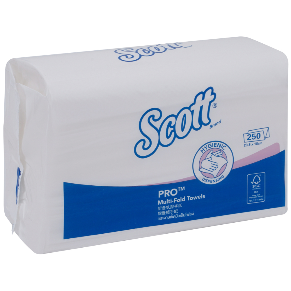 Scott® Pro Lite Multifold Paper Towels (26165), White 1-Ply, 16 Packs / Case, 250 Sheets / Pack (4,000 Sheets) - S058129727
