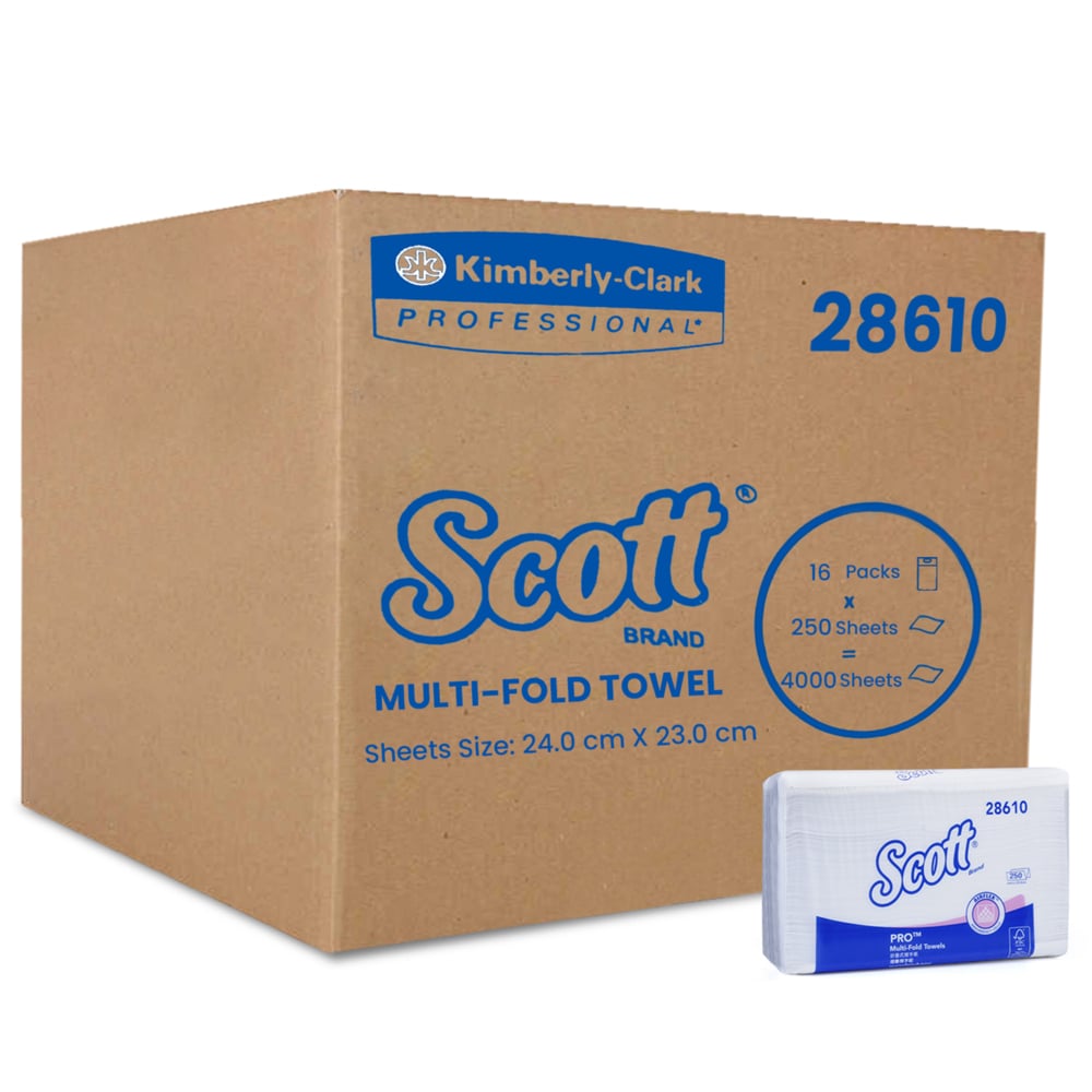 Scott® Multifold Paper Towels (28610), White 1-Ply, 16 Packs / Case, 250 Sheets / Pack (4,000 Sheets) - S052387764