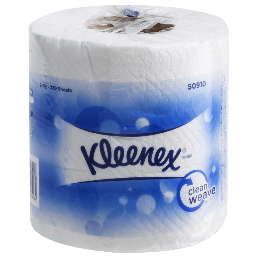 Kleenex® Standard Roll Toilet Tissue (50910), White 2-Ply, 12 Packs / Case, 10 Rolls per Pack, 220 Sheets / Roll (120 Rolls, 26,400 Sheets) - S056848031