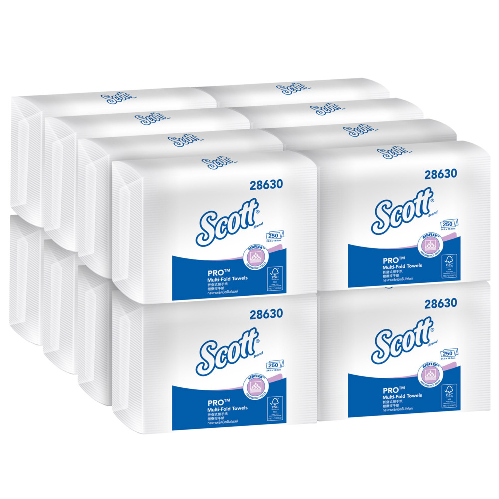 Scott® Multifold Paper Towels (28630), White 1-Ply, 16 Packs / Case, 250 Sheets / Pack (4,000 Sheets) - S052387766