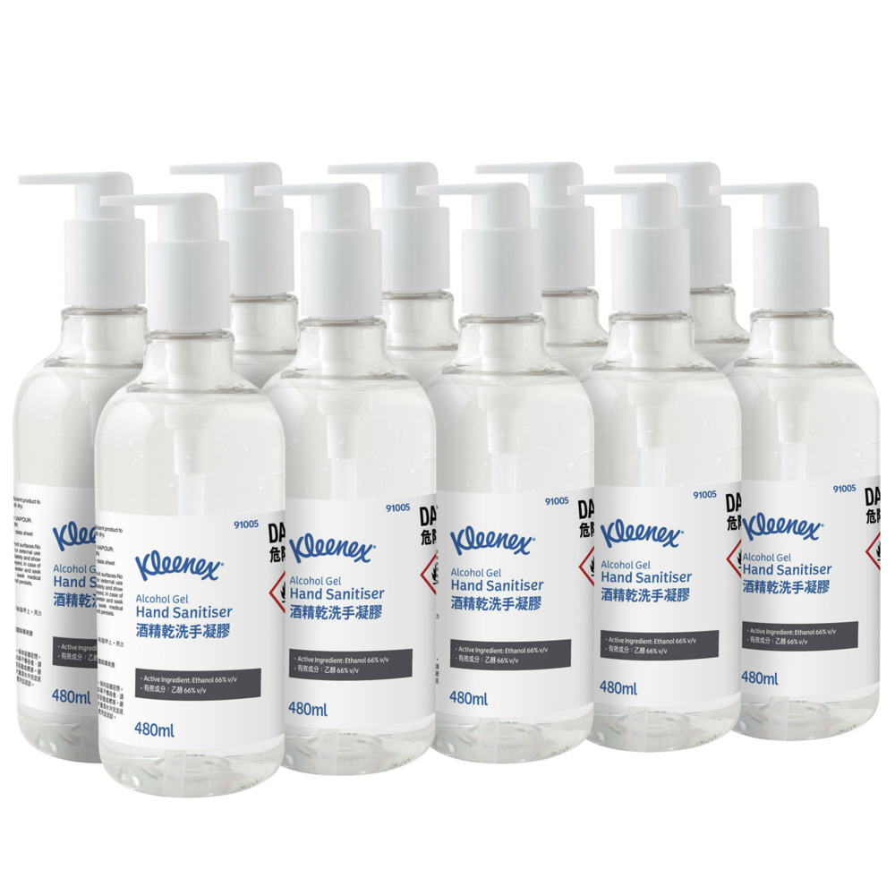Kleenex® Alcohol Gel Hand Sanitiser (91005), 10 Bottles / Case, 480ml / Bottle (4,800ml) - 91005