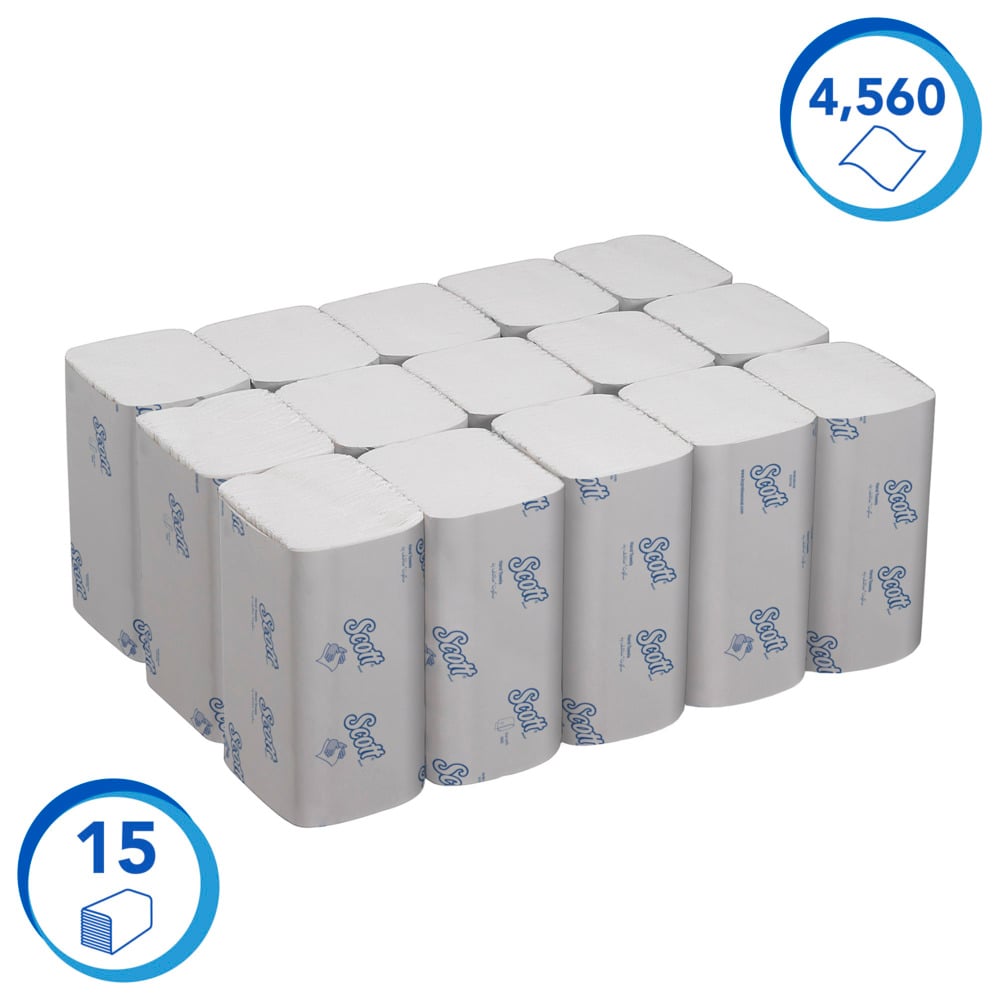 Essuie-mains enchevêtrés Scott® Control™ 6689 - Essuie-mains en papier jetables - 15 paquets x 304 essuie-mains en papier blancs (4 560 au total) - 6689