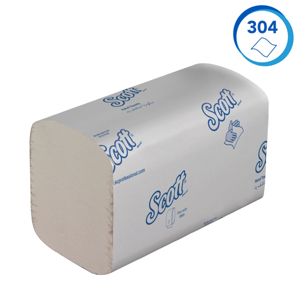 Scott® Control™ Сложенные полотенца для рук, код 6689, 15 упаковок x 304 белых одноразовых полотенец (итого 4 560 шт.) - 6689