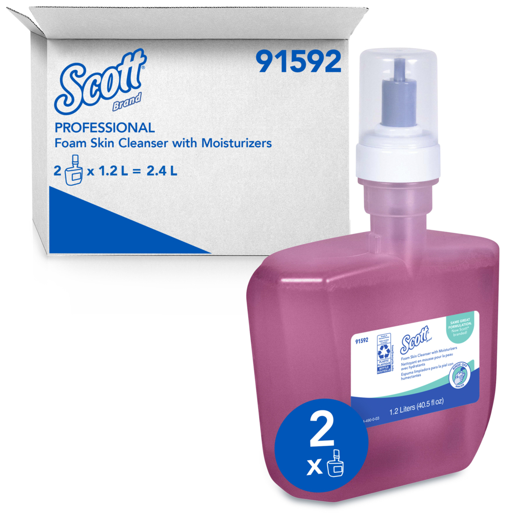 Savon liquide pour les mains Scott Pro avec hydratants (91592), rose, parfum floral, 1,2 l, 2 bouteilles/caisse - 91592
