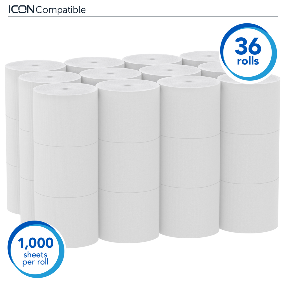 Scott® Coreless Standard Roll Toilet Paper (04007), 2-Ply Standard Rolls, 36 Rolls/Case, 1,000 Sheets/Roll, 36,000 Sheets/Case - 04007