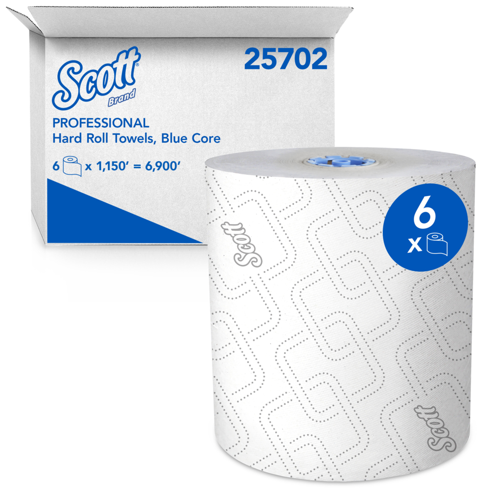 Scott® Pro Hard Roll Paper Towels (25702) for Scott® Pro Dispenser (Blue Core Only), Absorbency Pockets, White, 1150'/Roll, 6 Rolls/Case, 6,900'/Case