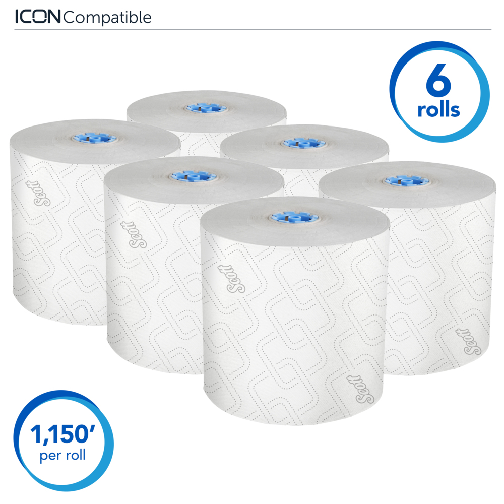 Scott® Pro Hard Roll Paper Towels (25702) for Scott® Pro Dispenser (Blue Core Only), Absorbency Pockets, White, 1150'/Roll, 6 Rolls/Case, 6,900'/Case - 25702
