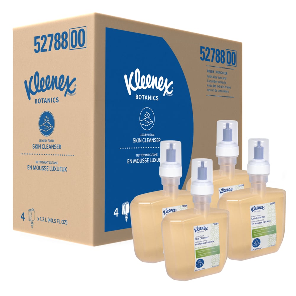 Nettoyant luxueux en mousse pour la peau Kleenex® Botanics (52788), transparent, parfum frais, 1,2 l, 4 bouteilles/caisse - 52788