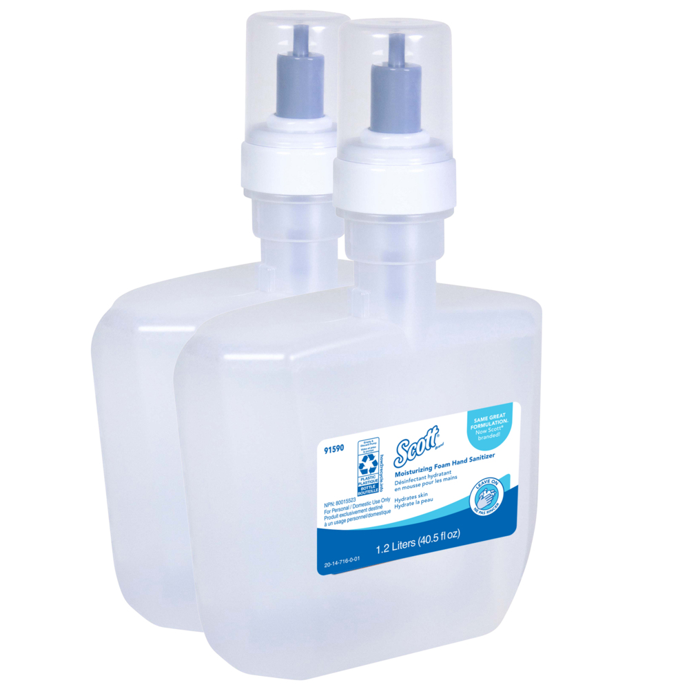 Désinfectant hydratant en mousse pour les mains Scott® Pro, certifié E3 (91590), transparent, parfum frais, 1,2 l, 2 bouteilles/caisse - 91590