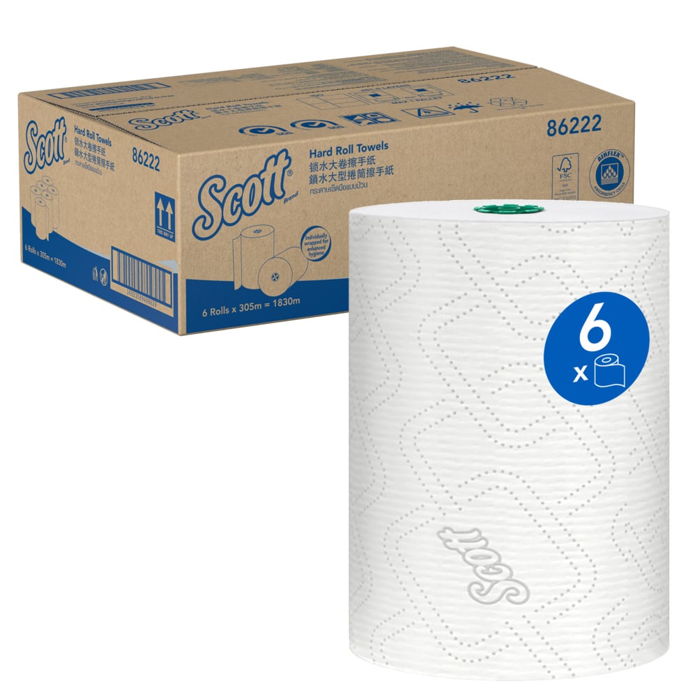 SCOTT® Printed Hard Roll Paper Towels (86222), 6 Rolls / Case, 305m / Roll (1,830m) - 86222