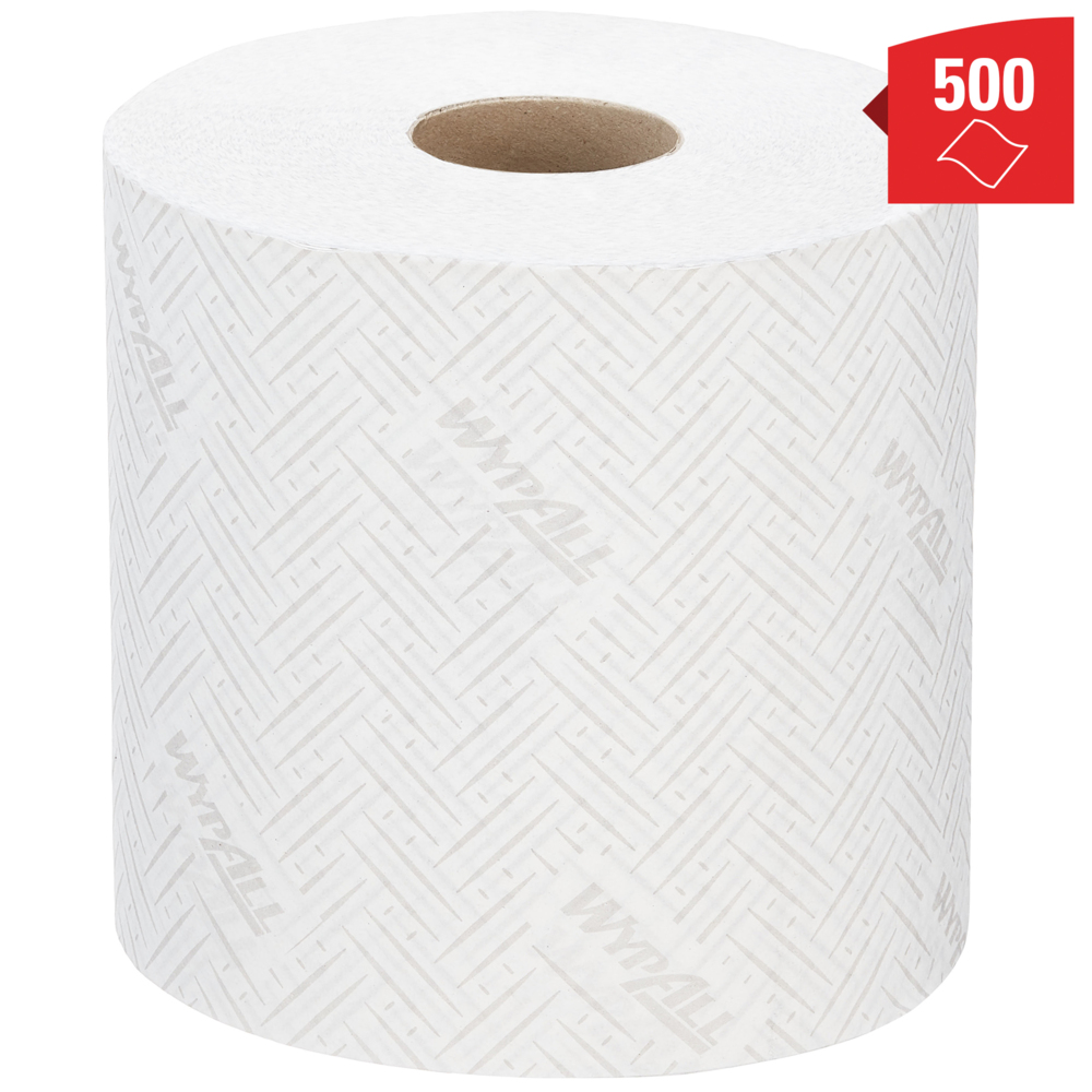 Essuyeurs en papier WypAll® L10 General Clean™ Magasins & Points de vente 7406 - Rouleau à dévidage central pour les distributeurs Reach PLUS™ et Roll Control™ - 6 rouleaux de 500 essuyeurs en papier blancs (3 000 pièces au total) - 7406