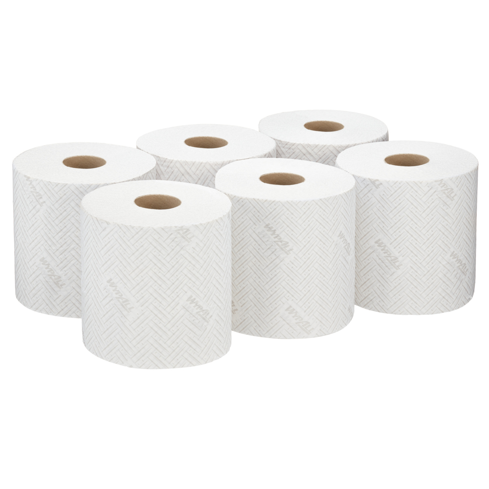 Essuyeurs en papier WypAll® General Clean™ Hygiène & Surfaces Alimentaires 7490 -Rouleau à dévidage central pour les distributeurs Reach PLUS™ et Roll Control™ - 6 rouleaux de 630 essuyeurs en papier blancs (3 780 pièces au total) - 7490