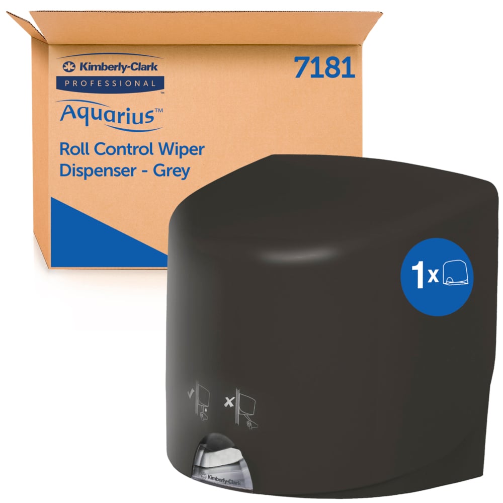 Aquarius™ Roll Control™ Wischtuchspender 7181 – Spender für Rollen mit Zentralentnahme – 1 x grauer, wandmontierter Spender für Rollen mit Zentralentnahme - 7181