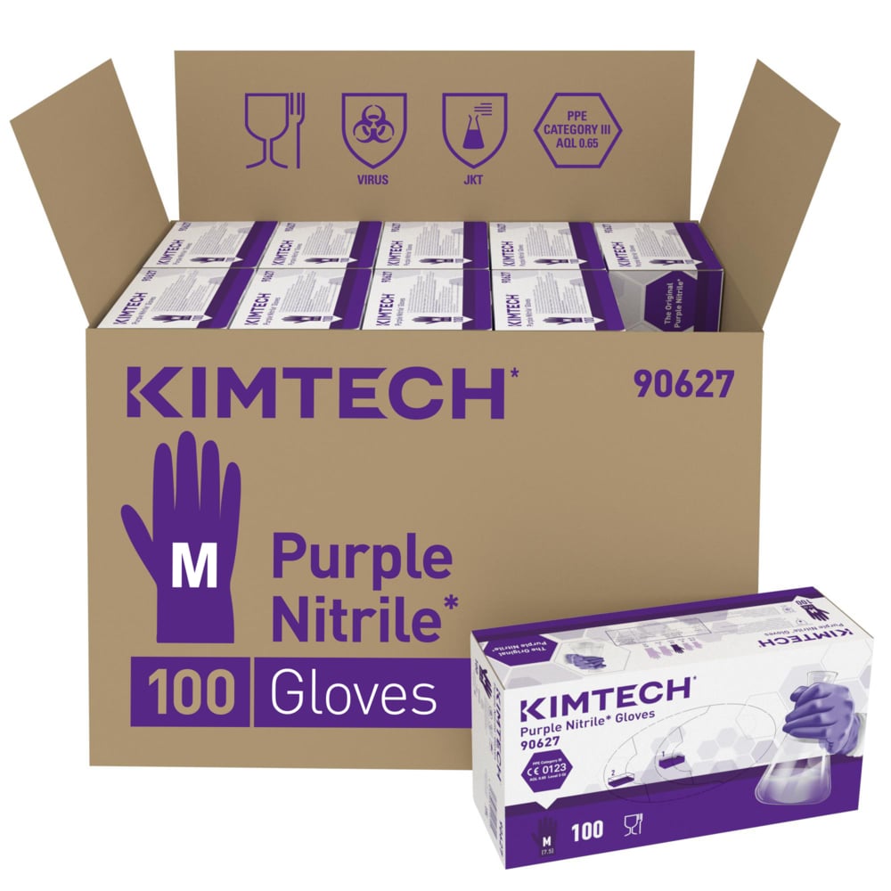 Kimtech™ Purple Nitrile™ beidseitig tragbare Nitrilhandschuhe 90627 – Violett, M, 10x100 (1.000 Handschuhe) - 90627