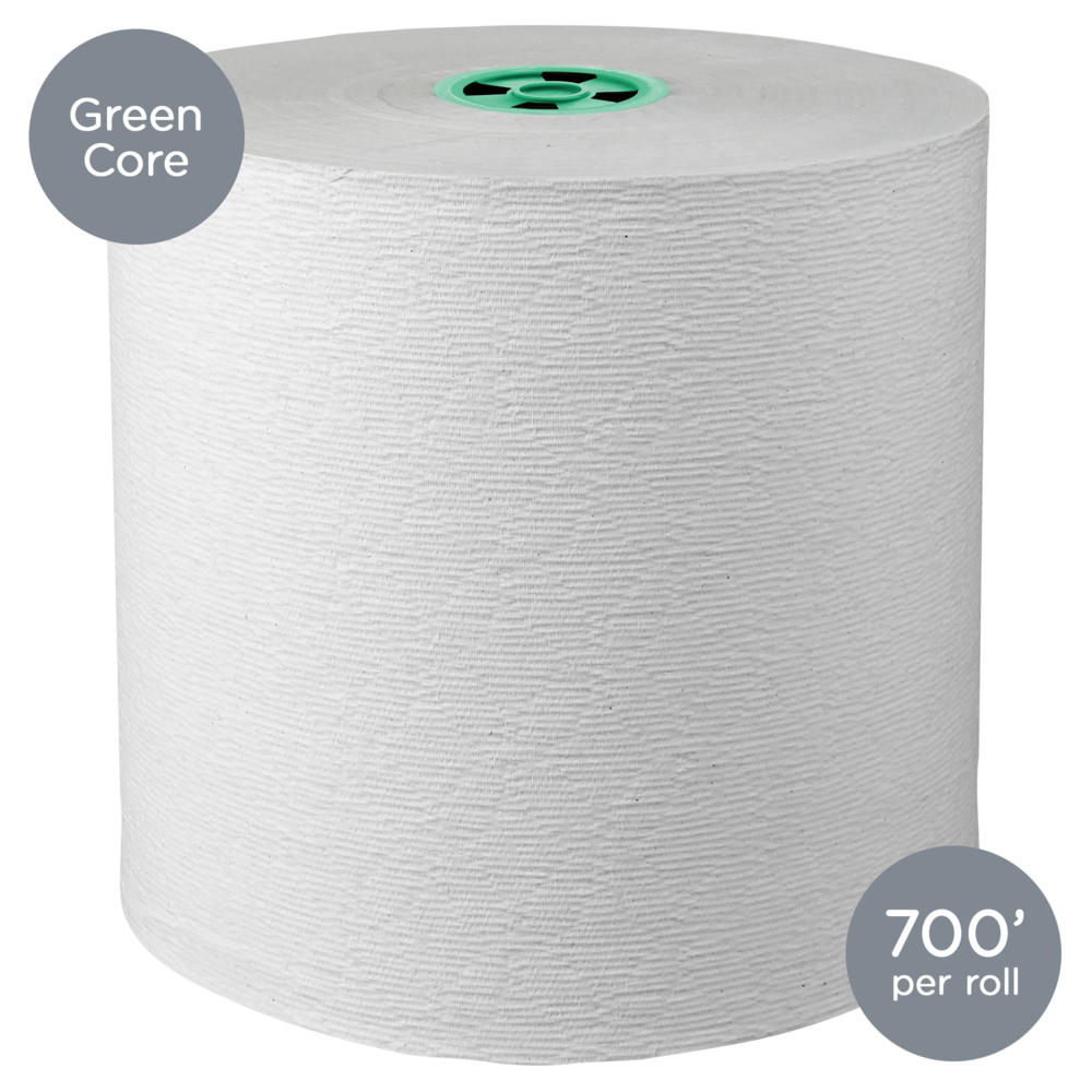 Kleenex® Hard Roll Paper Towels (25630) with Premium Absorbency Pockets, White, for Dispenser (Green-Core), 700’/Roll, 6 Rolls/Case, 4,200'/Case - 25630