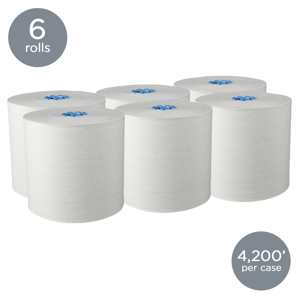 Kleenex® Hard Roll Paper Towels (25637) with Premium Absorbency Pockets, for Scott® Pro Dispenser (Blue Core), 700’/Roll, 6 White Rolls/Case, 4,200'/Case - 25637