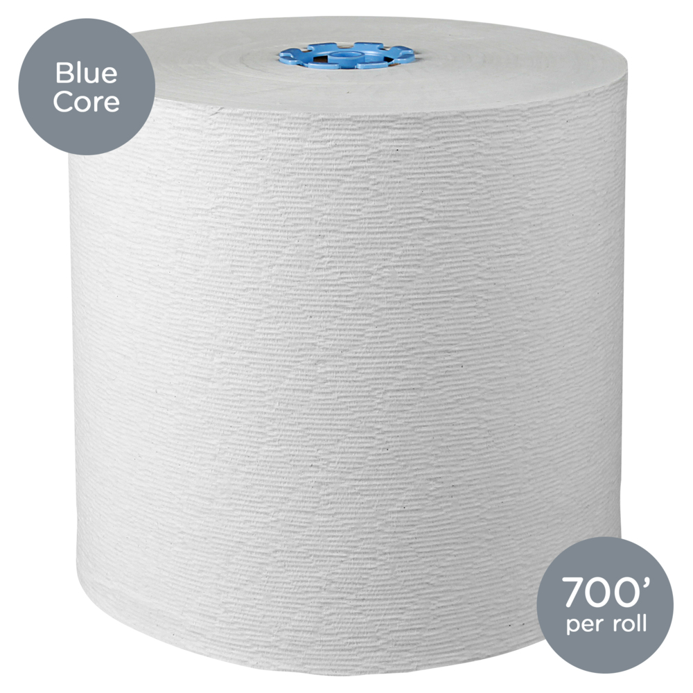 Kleenex® Hard Roll Paper Towels (25637) with Premium Absorbency Pockets, for Scott® Pro Dispenser (Blue Core), 700’/Roll, 6 White Rolls/Case, 4,200'/Case - 25637