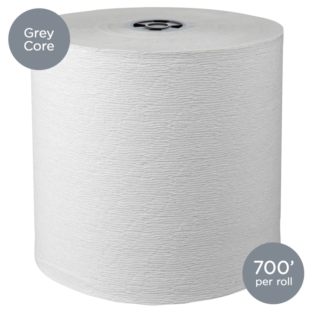 Kleenex® Hard Roll Paper Towels (25639) with Premium Absorbency Pockets, White, for Dispenser (Grey-Core), 700’/Roll, 6 Rolls/Case, 4,200'/Case - 25639