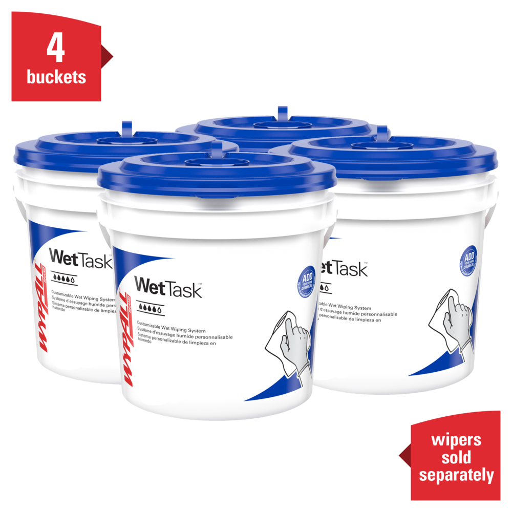 WypAll® WetTask™ Customizable Wet Wiping System Bucket (51677), Standard Size Bucket, 4 Buckets with Lids/Case - 51677