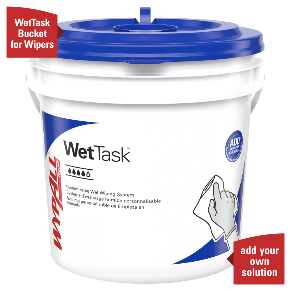 WypAll® WetTask™ Customizable Wet Wiping System Bucket (51677), Standard Size Bucket, 4 Buckets with Lids/Case - 51677