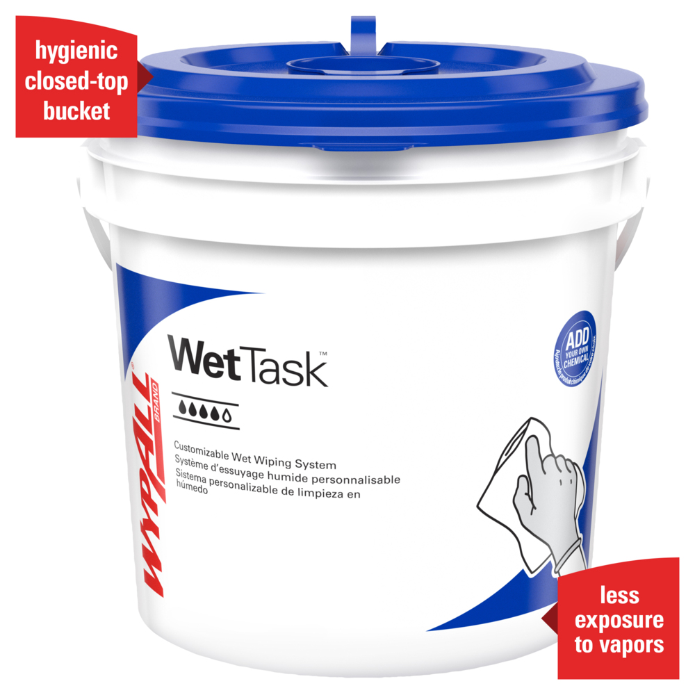 WypAll® Power Clean Wipers for Disinfectants, Sanitizers and Solvents, WetTask™ Customizable Wet Wiping System (53850), 6 Rolls/Case, 250 Sheets/Roll, 1500 Sheets/Case, Bucket Not Included - 53850