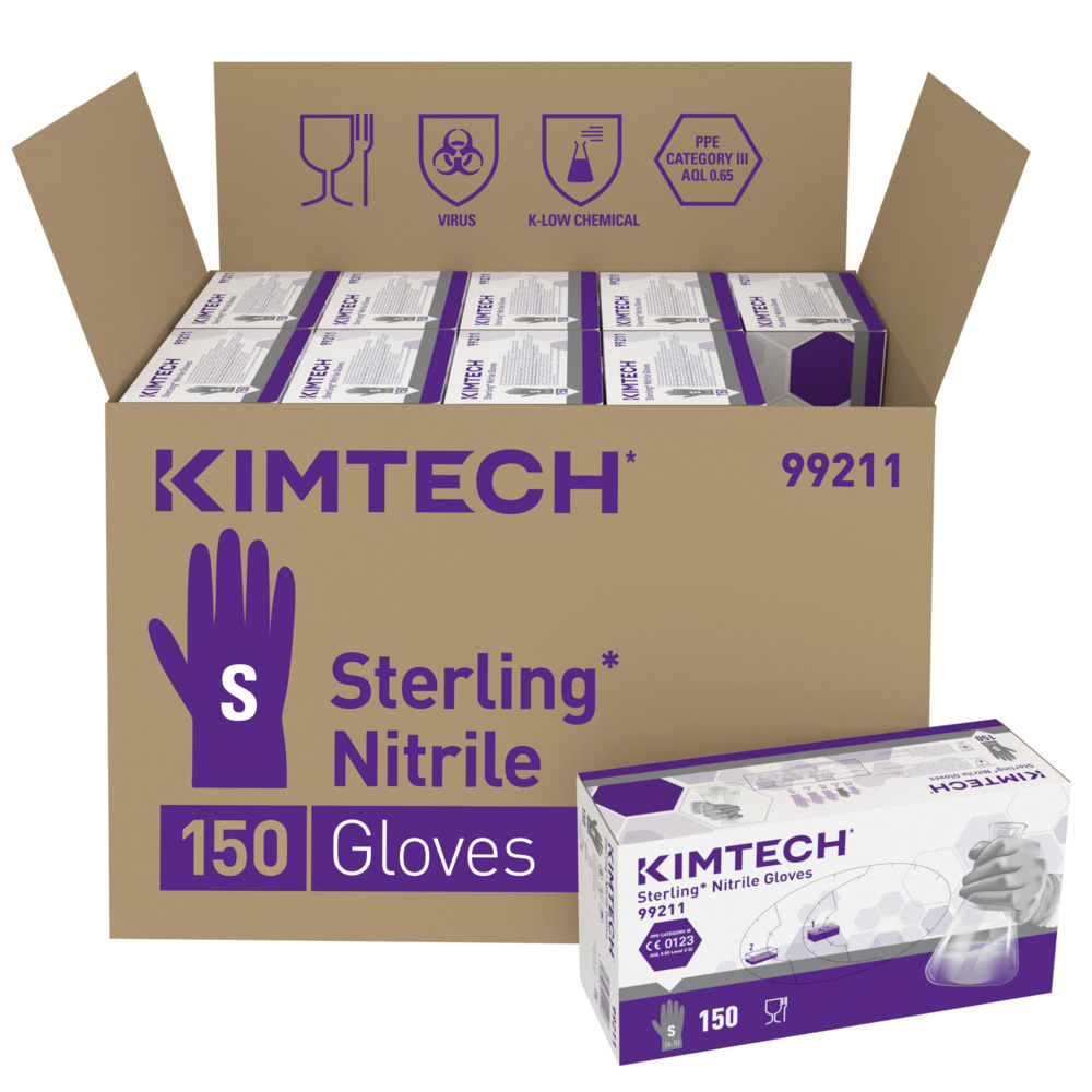 Kimtech™ Sterling™ Nitrile beidseitig tragbare Handschuhe 99211 – Grau, S, 10x150 (1.500 Handschuhe) - 99211