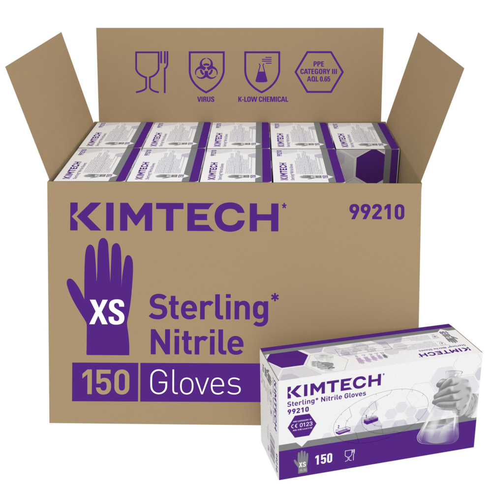 Gants ambidextres en nitrile Kimtech™ Sterling™ - 99210, gris, taille XS, 10 x 150 (1 500 gants) - 99210