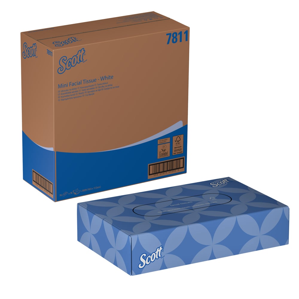 Scott® minigezichtstissues 7811 - 2-laags tissues - 78 kleine tissuedozen x 76 witte tissues (5928 in totaal) - 7811