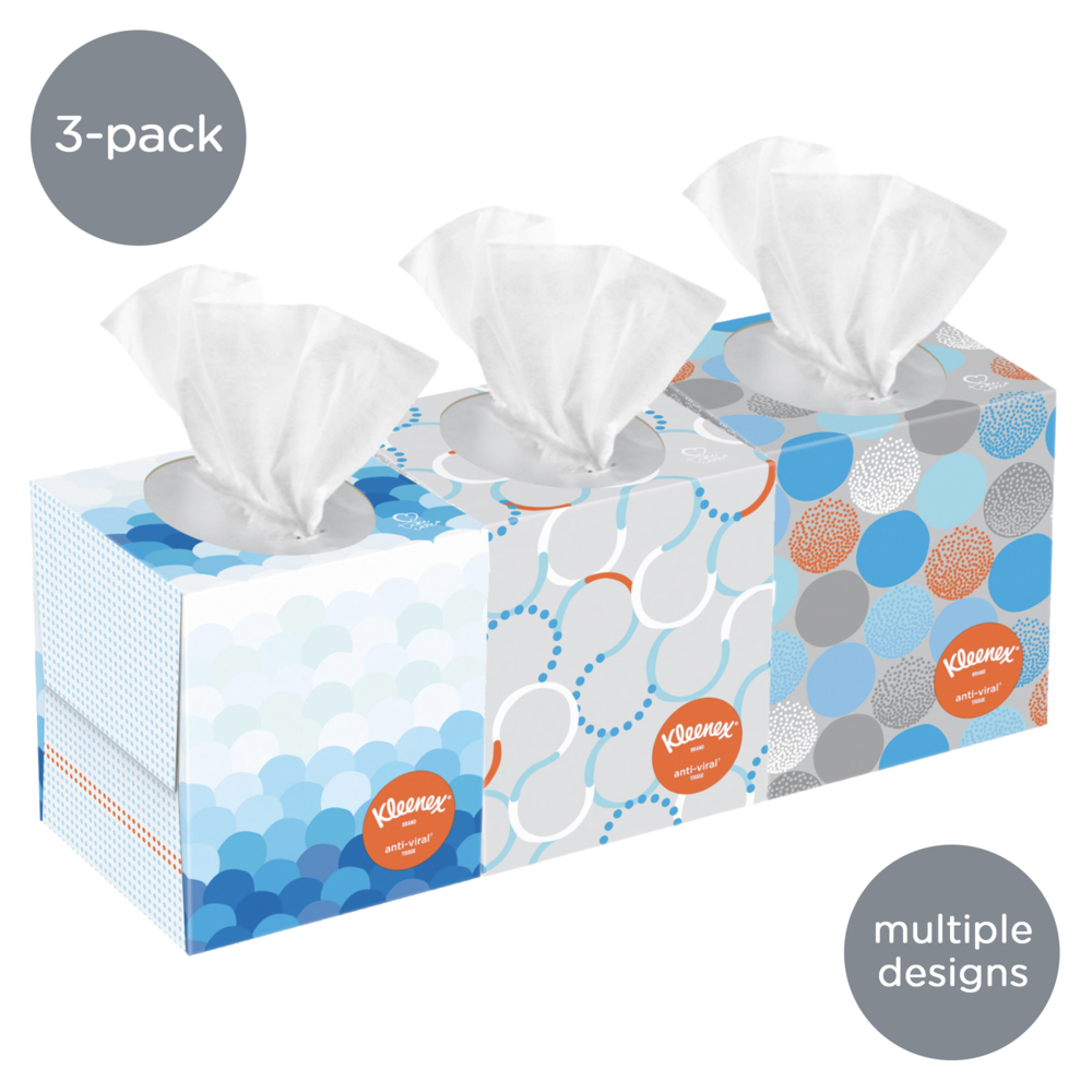 Kleenex® Professional Anti-Viral Facial Tissue Cube for Business (21286), White, 3 Boxes / Bundle, 4 Bundles / Case, 12 Boxes / Case - 21286