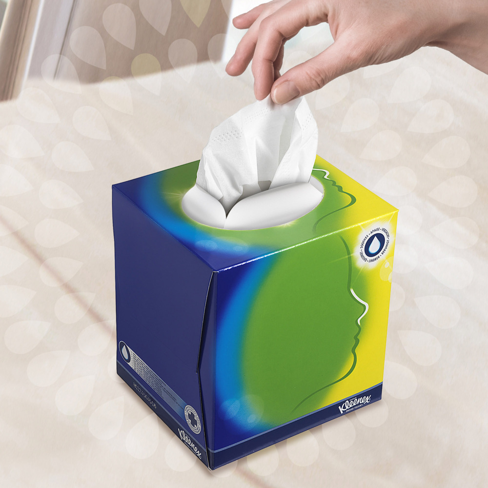 Kleenex® Balsam Facial Tissue Cube 8825 - 3 Ply Boxed Tissues - 12 Tissue Boxes x 56 White Facial Tissues (672 sheets) - 8825