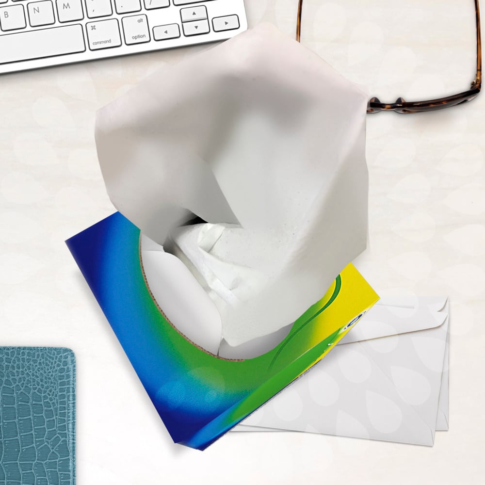 Kleenex® Balsam Facial Tissue Cube 8825 - 3 Ply Boxed Tissues - 12 Tissue Boxes x 56 White Facial Tissues (672 sheets) - 8825