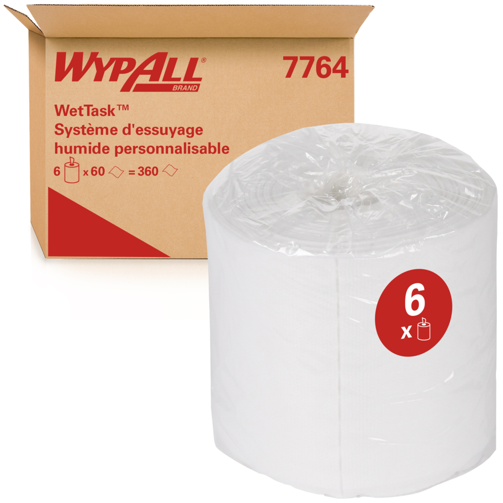 Paños WypAll® Wettask™ 7764 - Paños industriales - 6 rollos x 60 paños de limpieza blancos (360 en total) - 7764