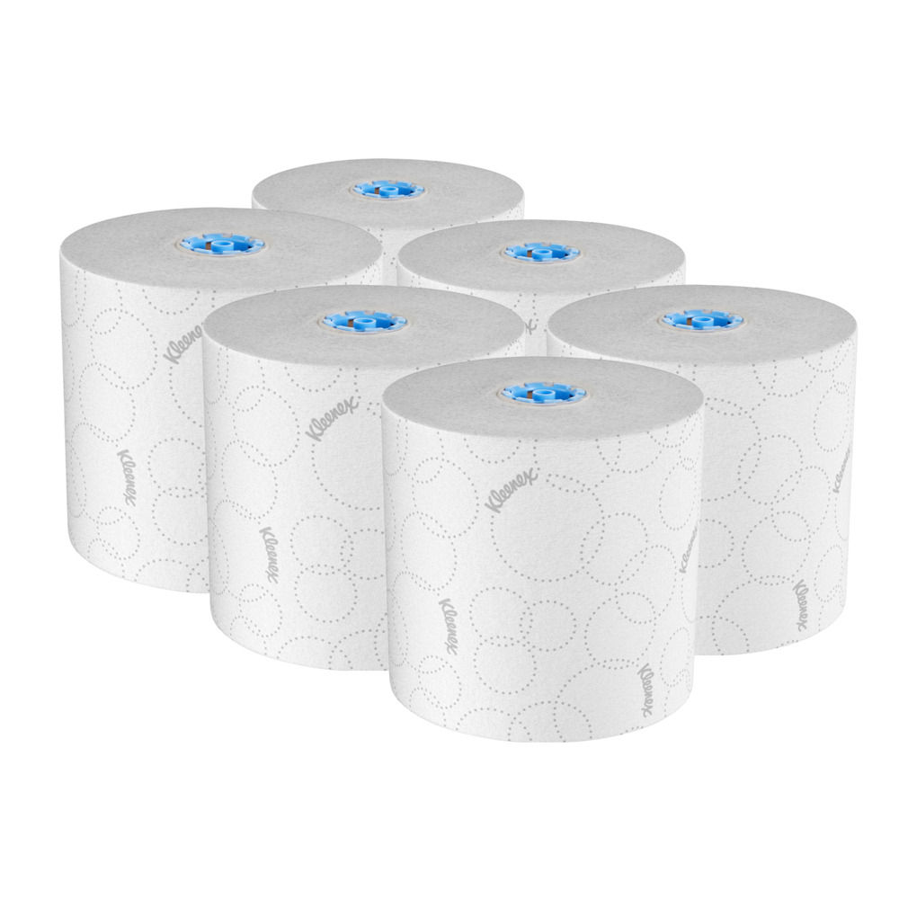 KLEENEX® Hard Roll Towel with elevated design (86621), White Paper Towel Roll, 6 Rolls / Case, 230 Metres / Roll (1380m Total) - S059331785